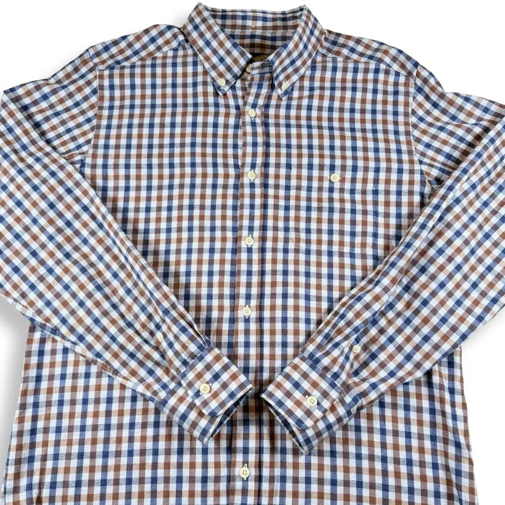 Onward Reserve Reserve Label‎ Blue Brown Gingham Cotton Button Down Shirt Mens L